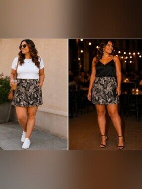 Croft & Barrow Classic Fit Skort Tropical Leaf Print - Green & White Size 14